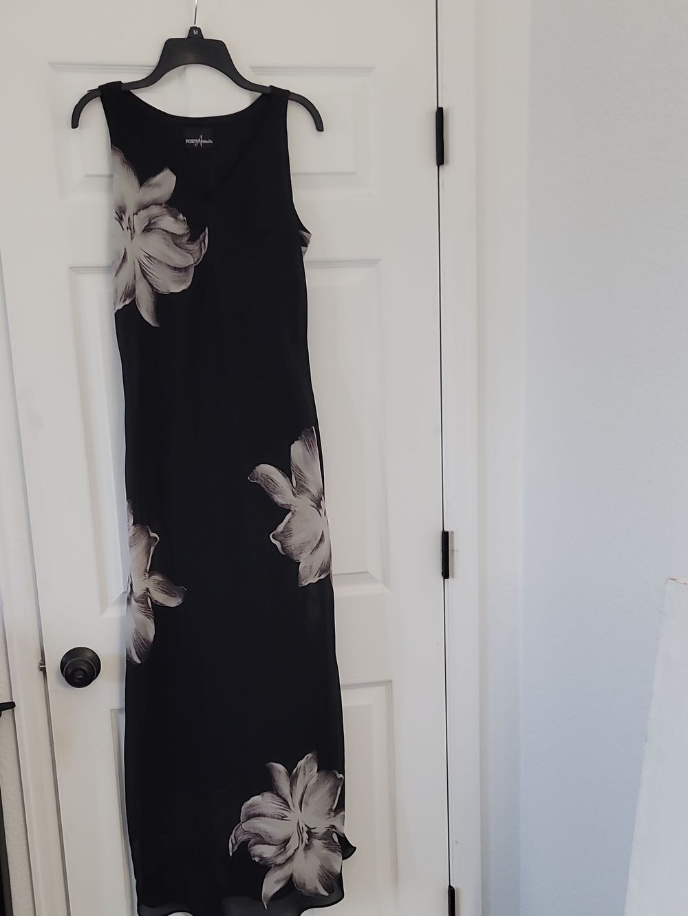 Kenneth Cole Black Maxi Dress with Cream Floral Accents